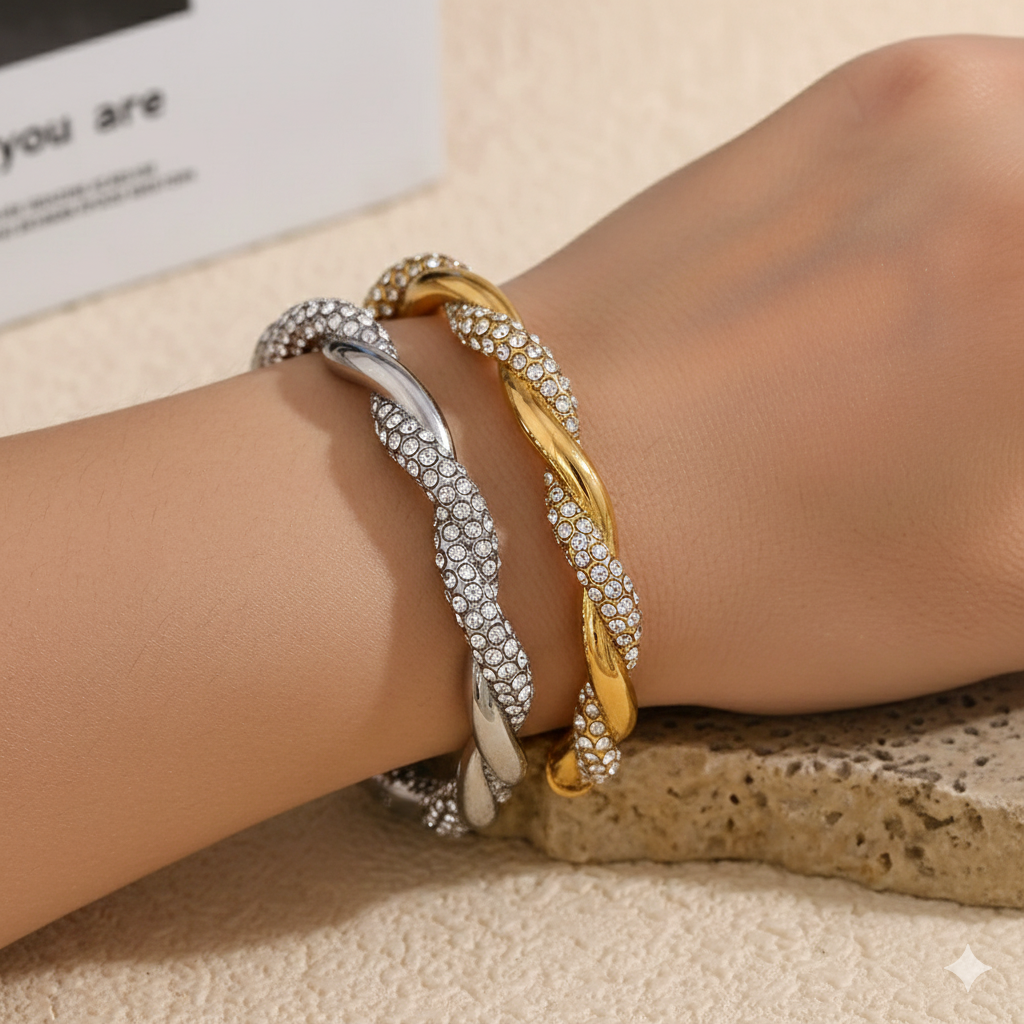 Twisted Zircon Pavé Cuff Bangle