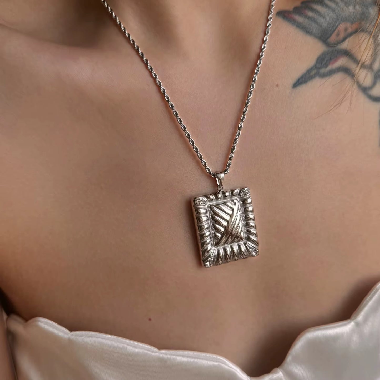 Tarot "The Star" Pendant Necklace - Gold or Silver Plated Zircon Square Talisman