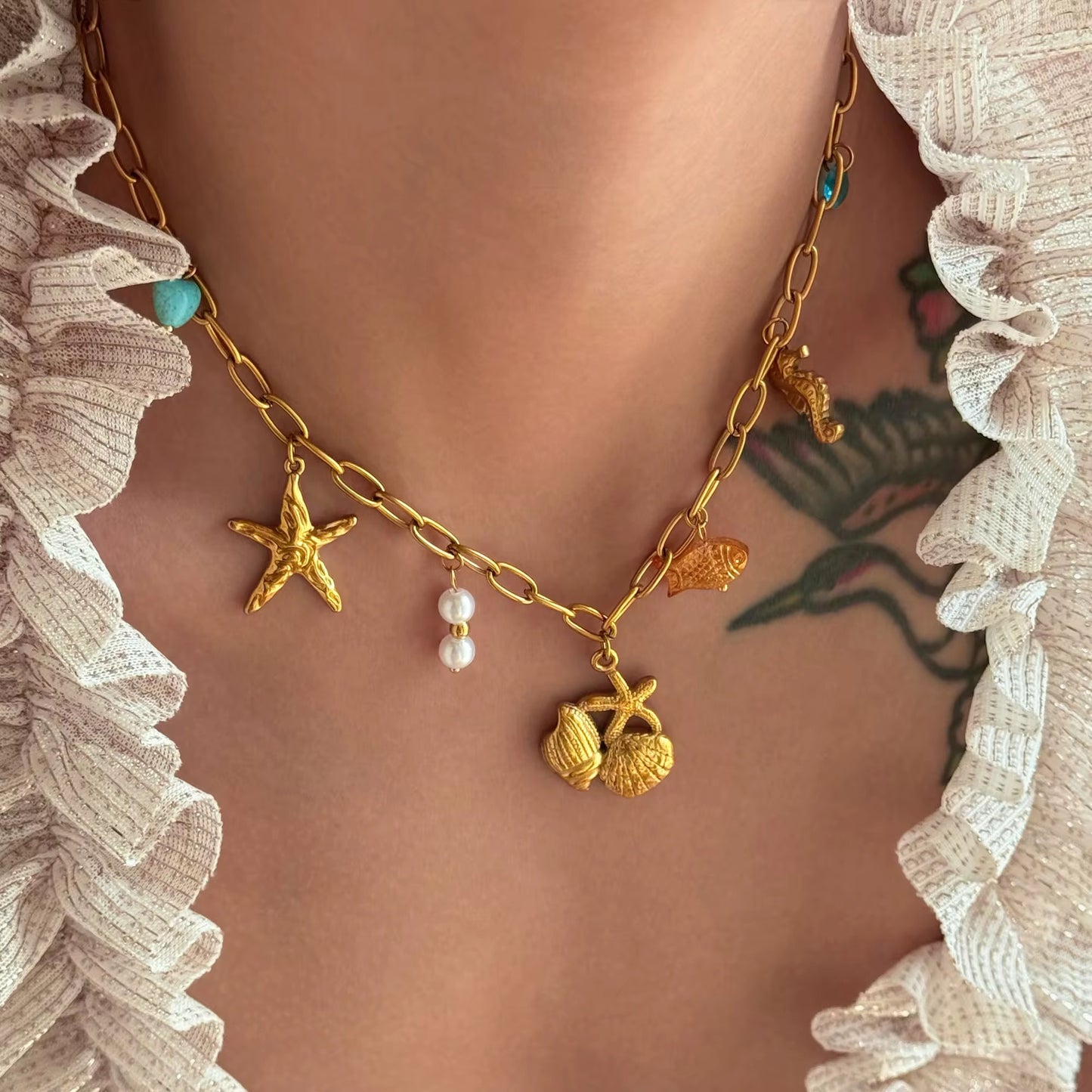 Ocean Charm Paperclip Necklace