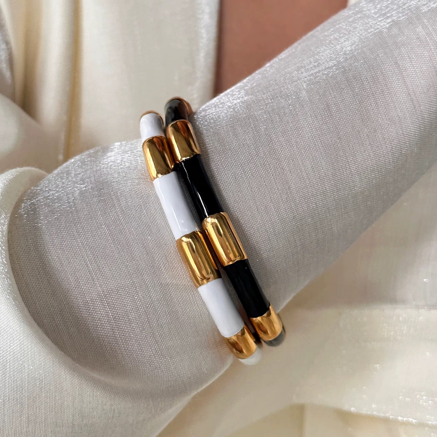 Monochrome Enamel Cuff Bracelet Set