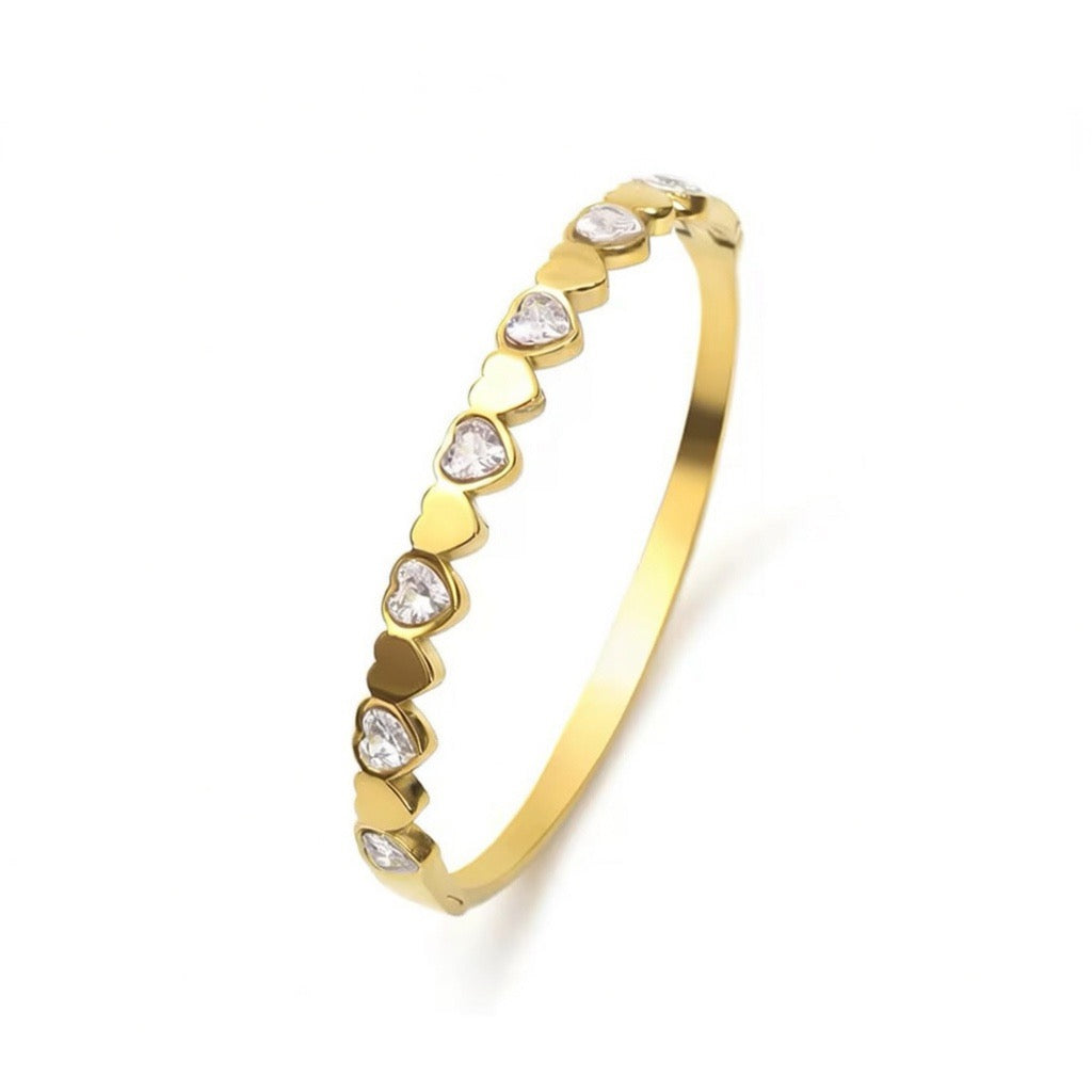 Heart Link Zircon Eternity Bangle – 18K Gold Plated