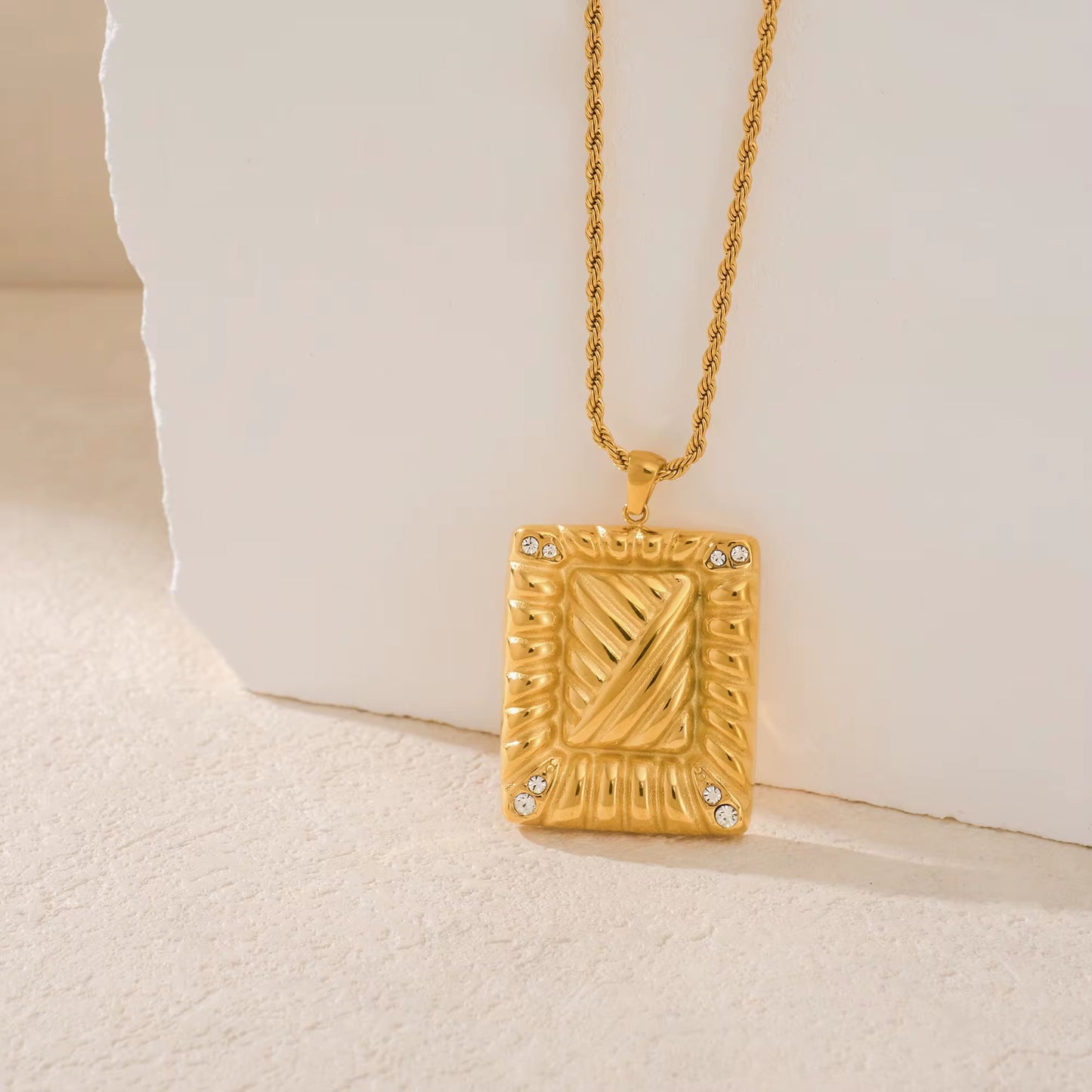 Tarot "The Star" Pendant Necklace - Gold or Silver Plated Zircon Square Talisman