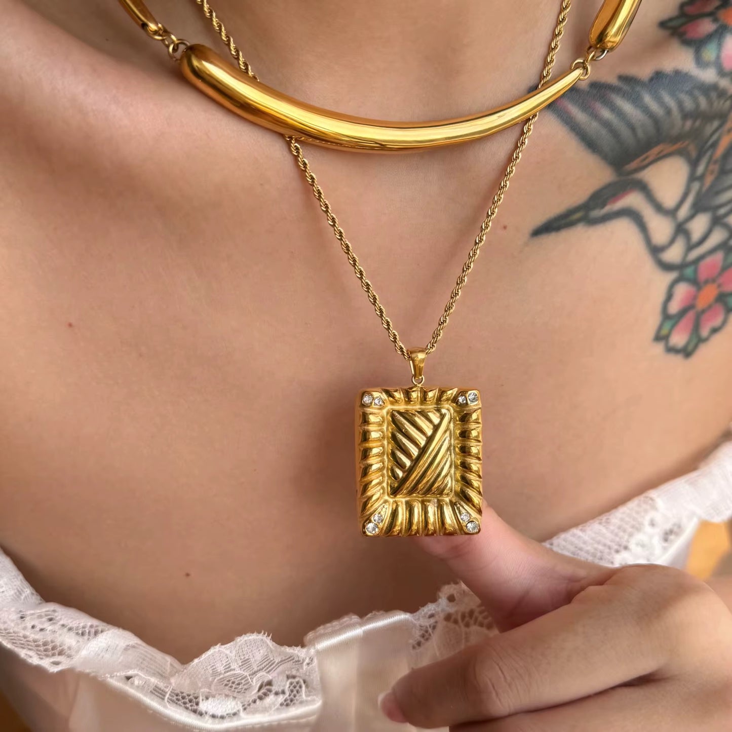 Tarot "The Star" Pendant Necklace - Gold or Silver Plated Zircon Square Talisman