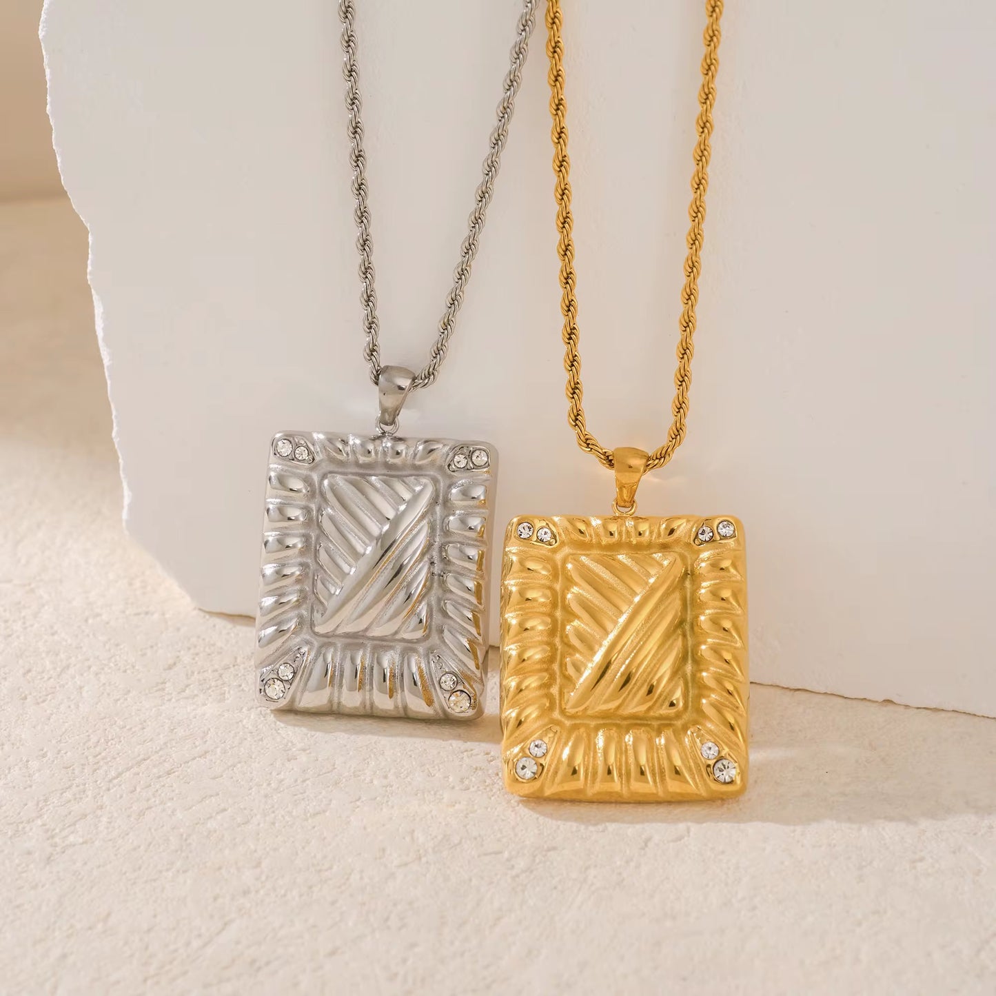 Tarot "The Star" Pendant Necklace - Gold or Silver Plated Zircon Square Talisman