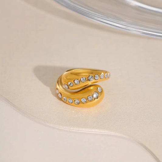 Gold Snake Coil Wrap Ring - Zircon Wave Statement Ring