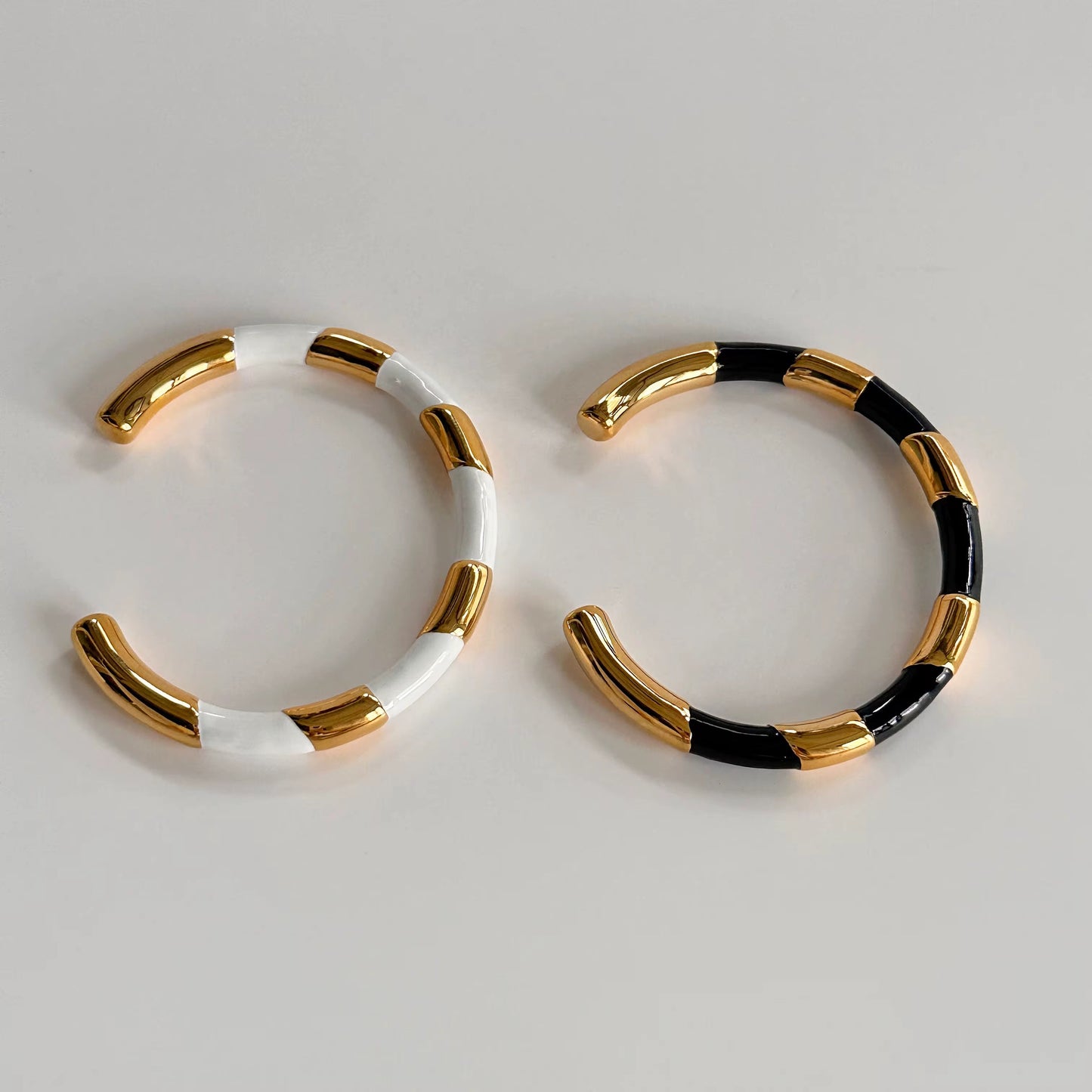 Monochrome Enamel Cuff Bracelet Set