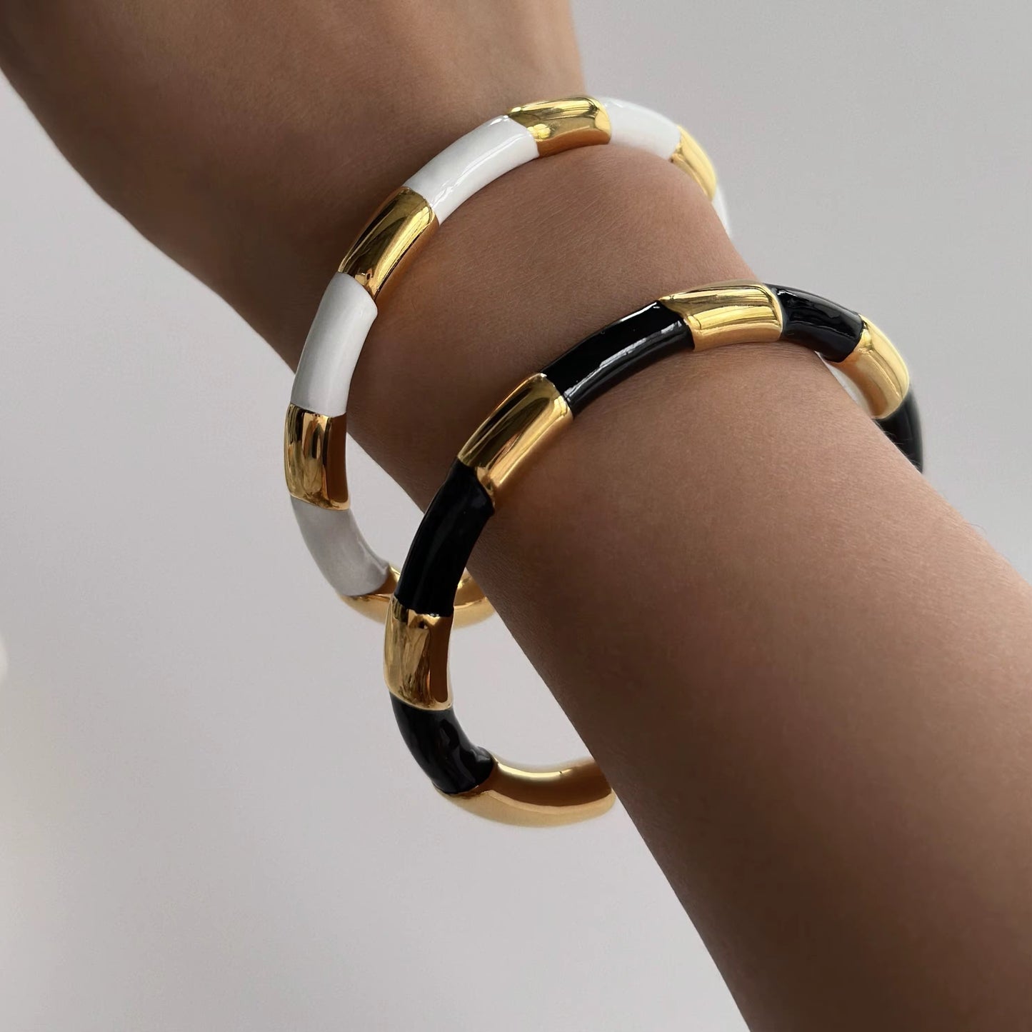 Monochrome Enamel Cuff Bracelet Set