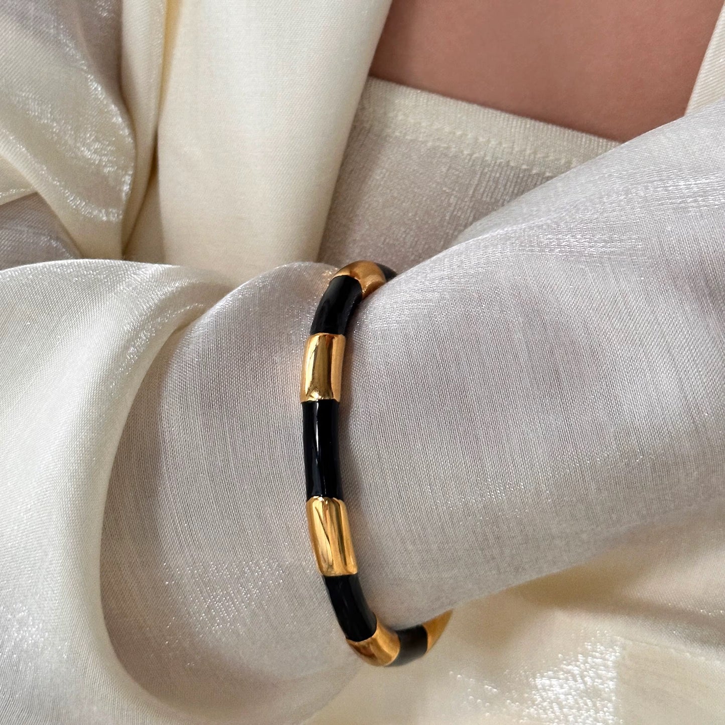 Monochrome Enamel Cuff Bracelet Set