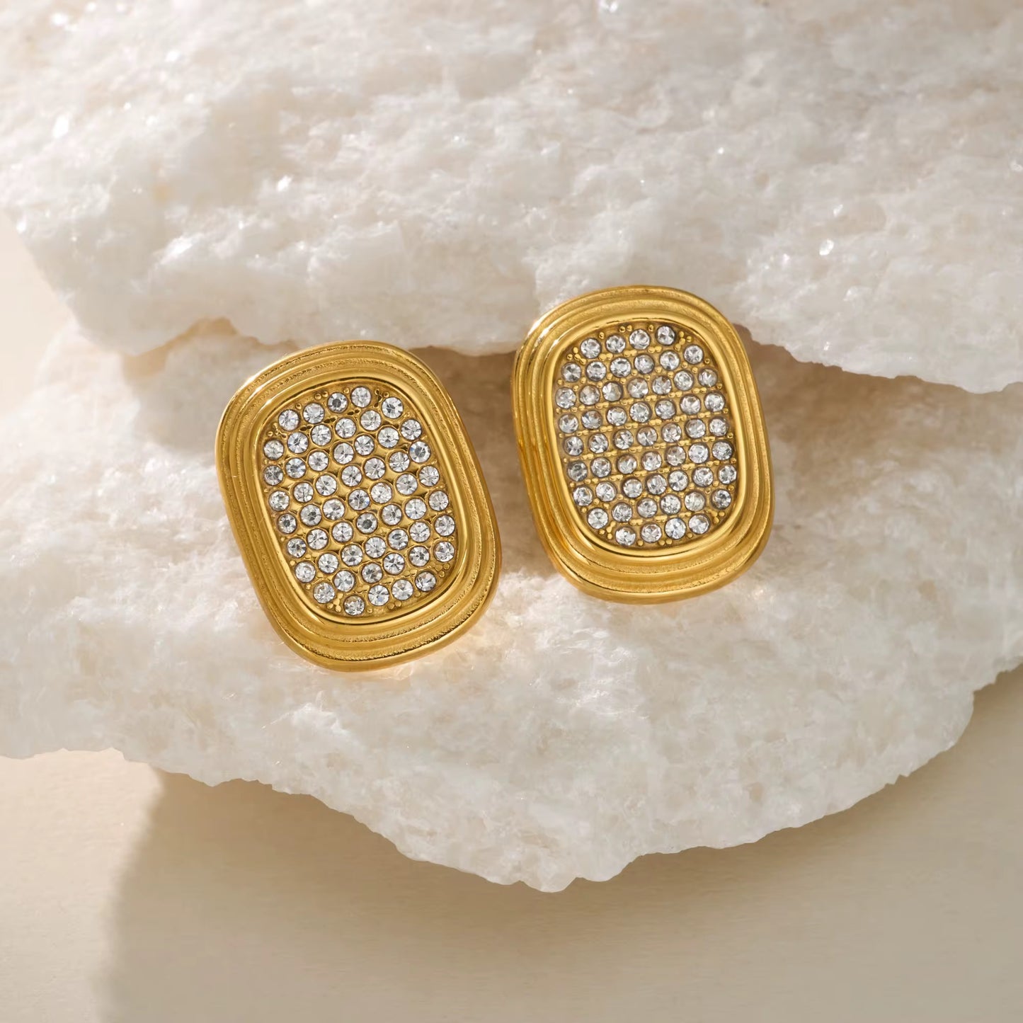 Boho Pavé Zircon Stud Earrings - Gold Plated Clear or Rainbow Crystal
