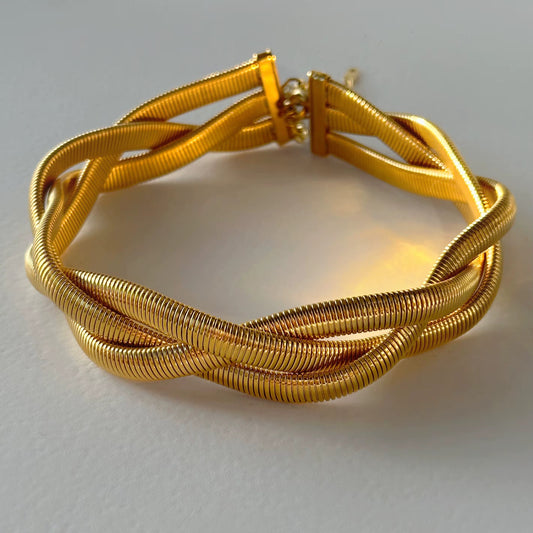 Gold Triple Layer Twisted Snake Chain Choker Necklace - 18K Plated Statement