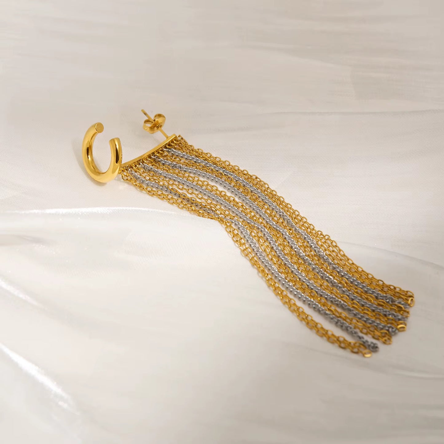 Brazilian Tassel Chandelier Earrings - Gold & Silver Chain Fringe Huggies