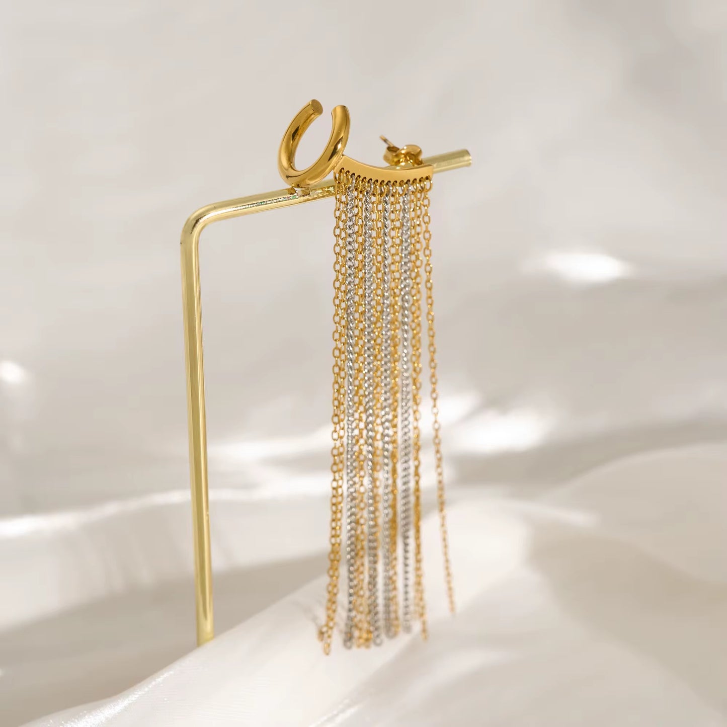 Brazilian Tassel Chandelier Earrings - Gold & Silver Chain Fringe Huggies