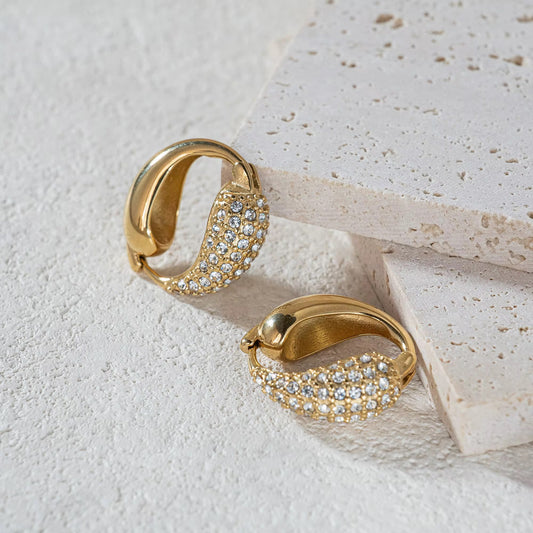 Boho Tai Chi Angel Wing Zircon Huggie Earrings - Gold Plated Iced Out Hoops