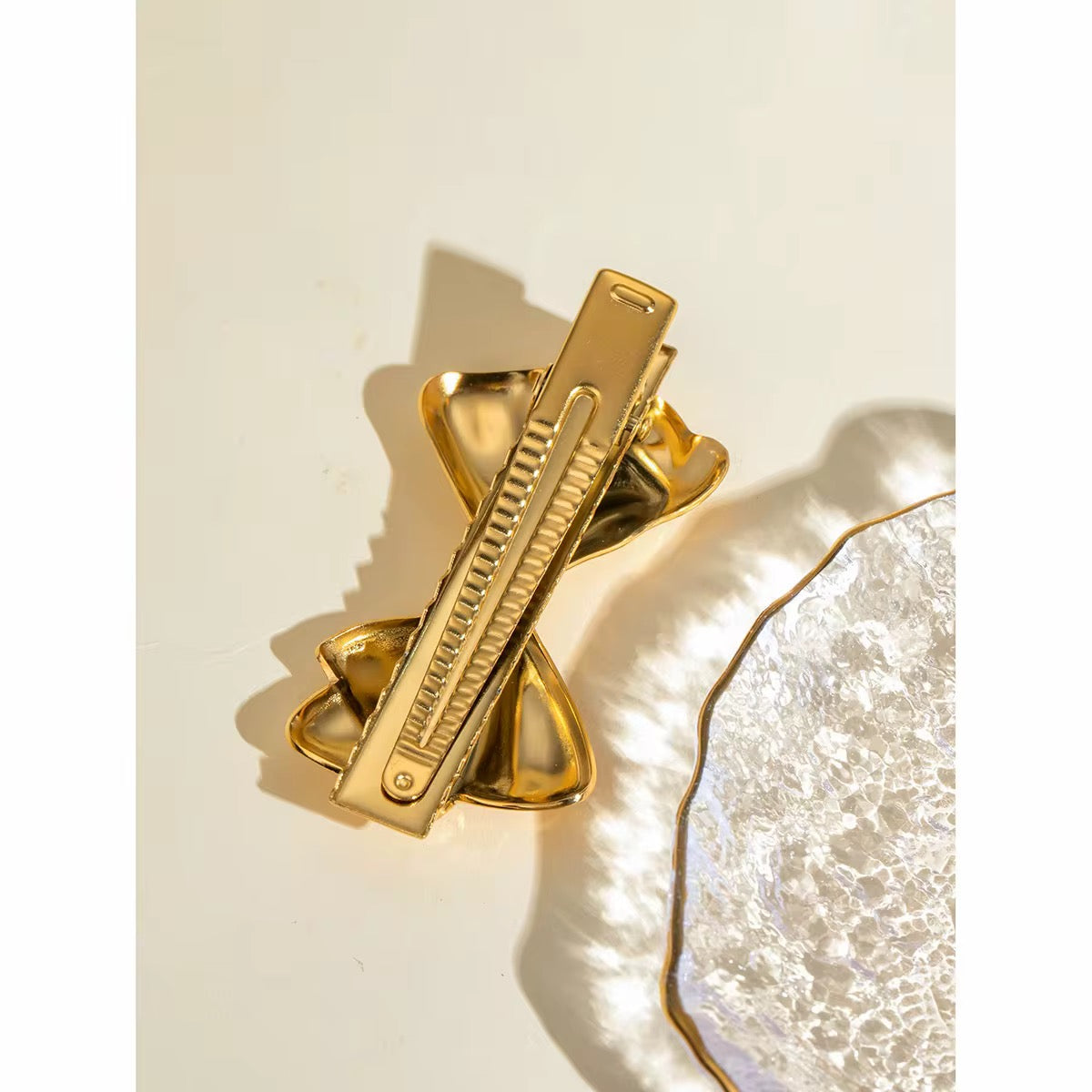 Gold Bow Hair Clip - Oversized 18K Plated Stainless Steel Statement Bow