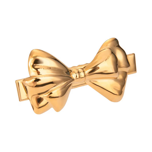 Gold Bow Hair Clip - Oversized 18K Plated Stainless Steel Statement Bow