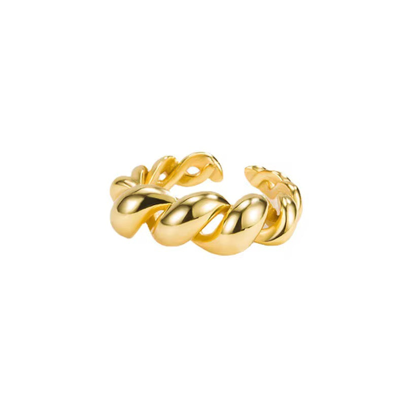 Twisted Croissant Dome Ring - Adjustable Gold or Silver Open Statement Ring