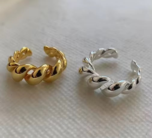 Twisted Croissant Dome Ring - Adjustable Gold or Silver Open Statement Ring