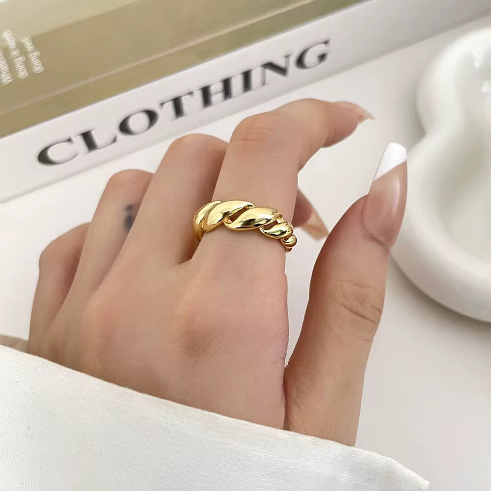 Twisted Croissant Dome Ring - Adjustable Gold or Silver Open Statement Ring