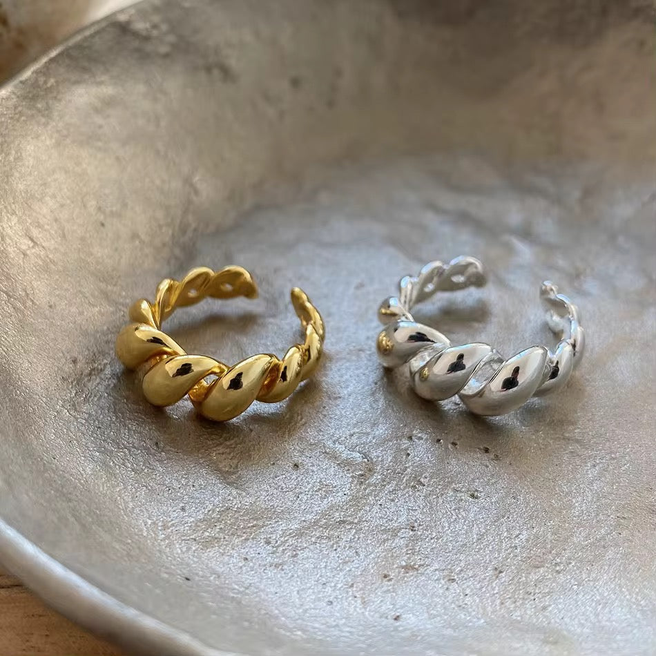 Twisted Croissant Dome Ring - Adjustable Gold or Silver Open Statement Ring