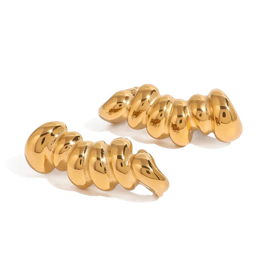 Gold Twisted Croissant Hoop Earrings - Chunky Puffy Dome Boho Huggies