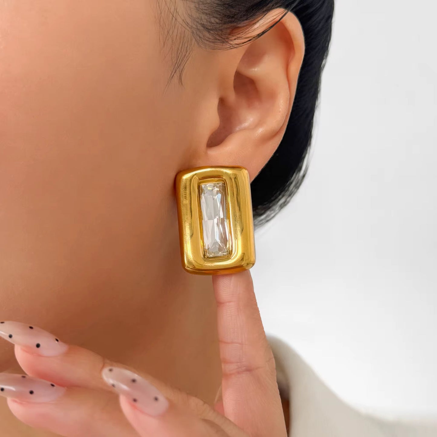 Boho Square Zircon Rectangle Earrings – 18K Gold Plated