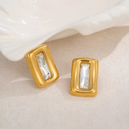 Boho Square Zircon Rectangle Earrings – 18K Gold Plated