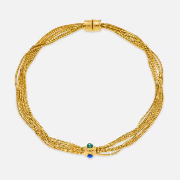 Vintage Multi Strand Red Zircon Dice Bracelet – 18K Gold Plated