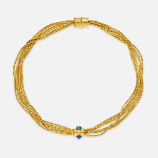 Vintage Multi Strand Red Zircon Dice Bracelet – 18K Gold Plated