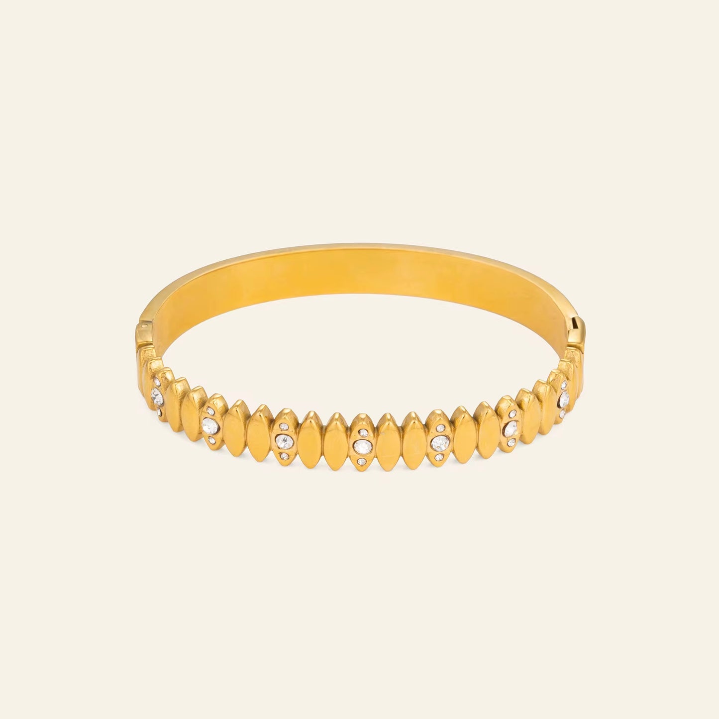 Vintage Oval Marquise Zircon Pave Bangle – 18K Gold Plated