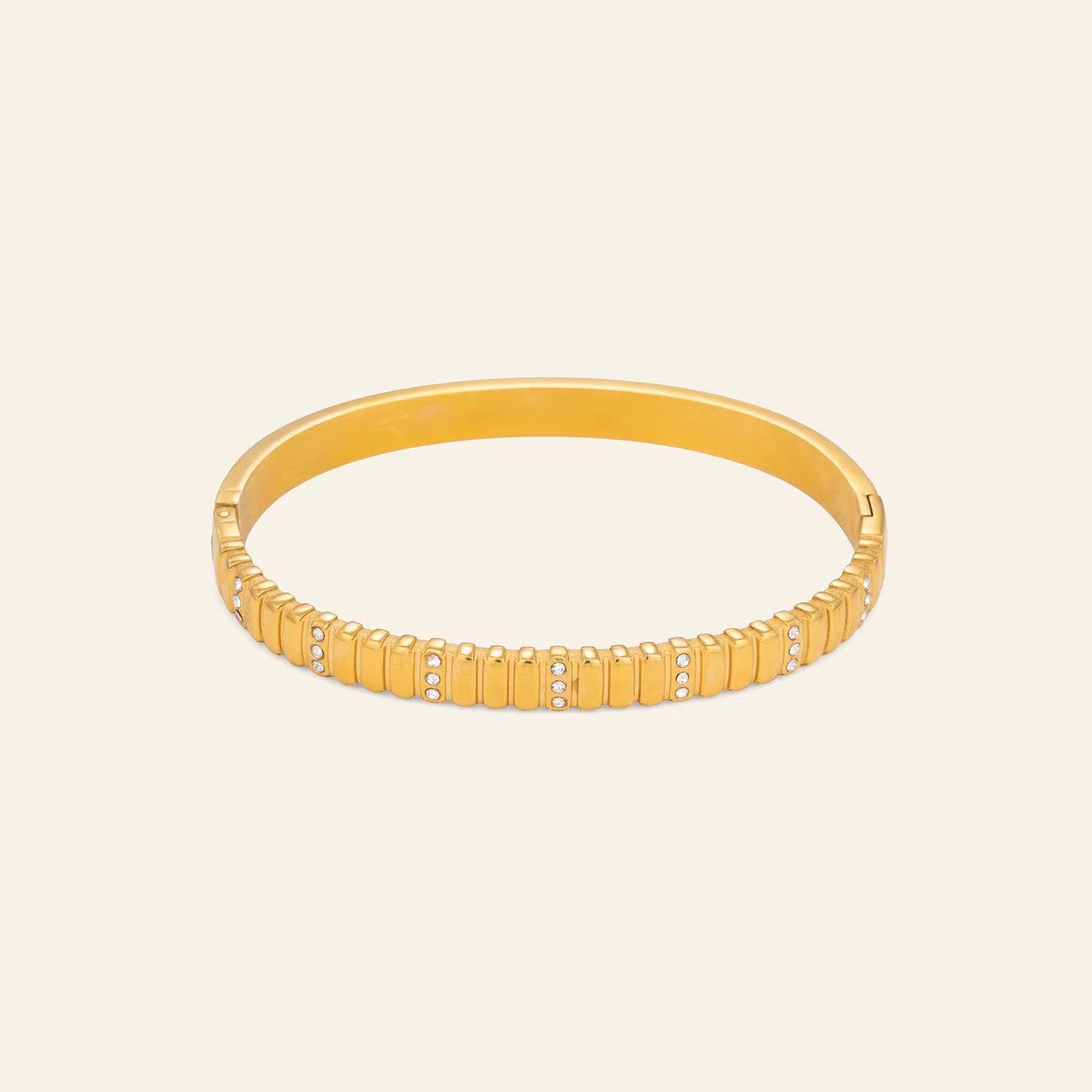Vintage Rectangular Bar Zircon Bangle – 18K Gold Plated ✨