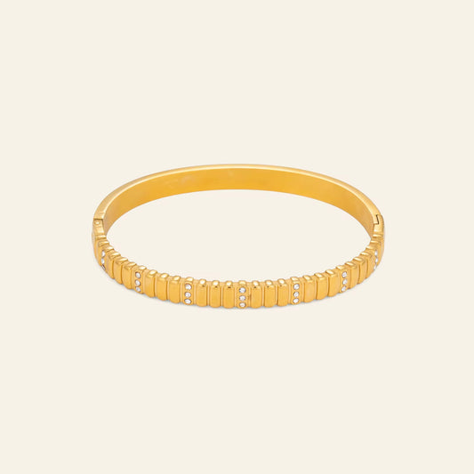 Vintage Rectangular Bar Zircon Bangle – 18K Gold Plated ✨