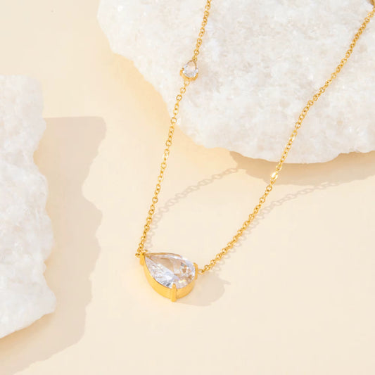 Boho Tear Zircon Collarbone Necklace – 18K Gold Plated ✨