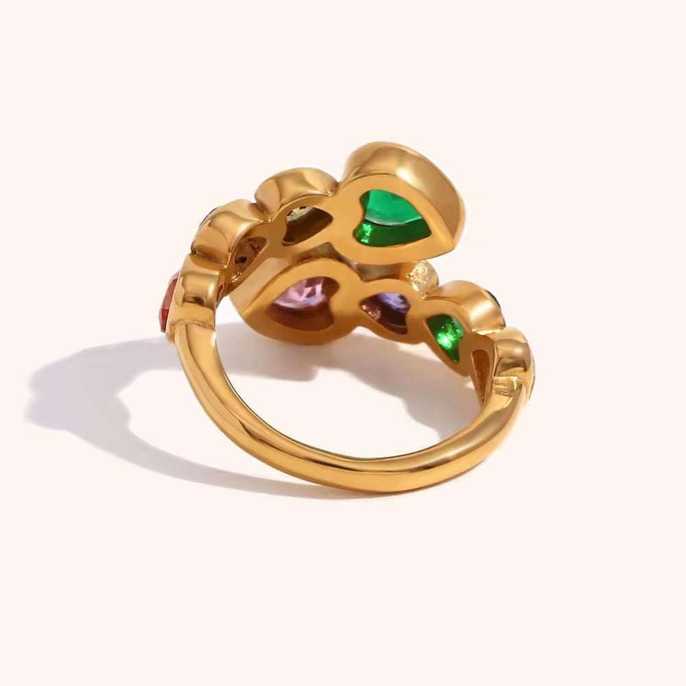 Multi-Color Zircon Adjustable Ring – 18K Gold Plated ✨