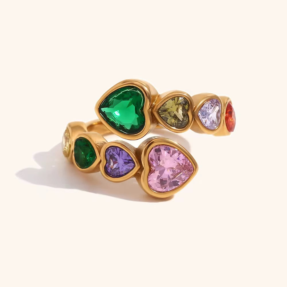 Multi-Color Zircon Adjustable Ring – 18K Gold Plated ✨