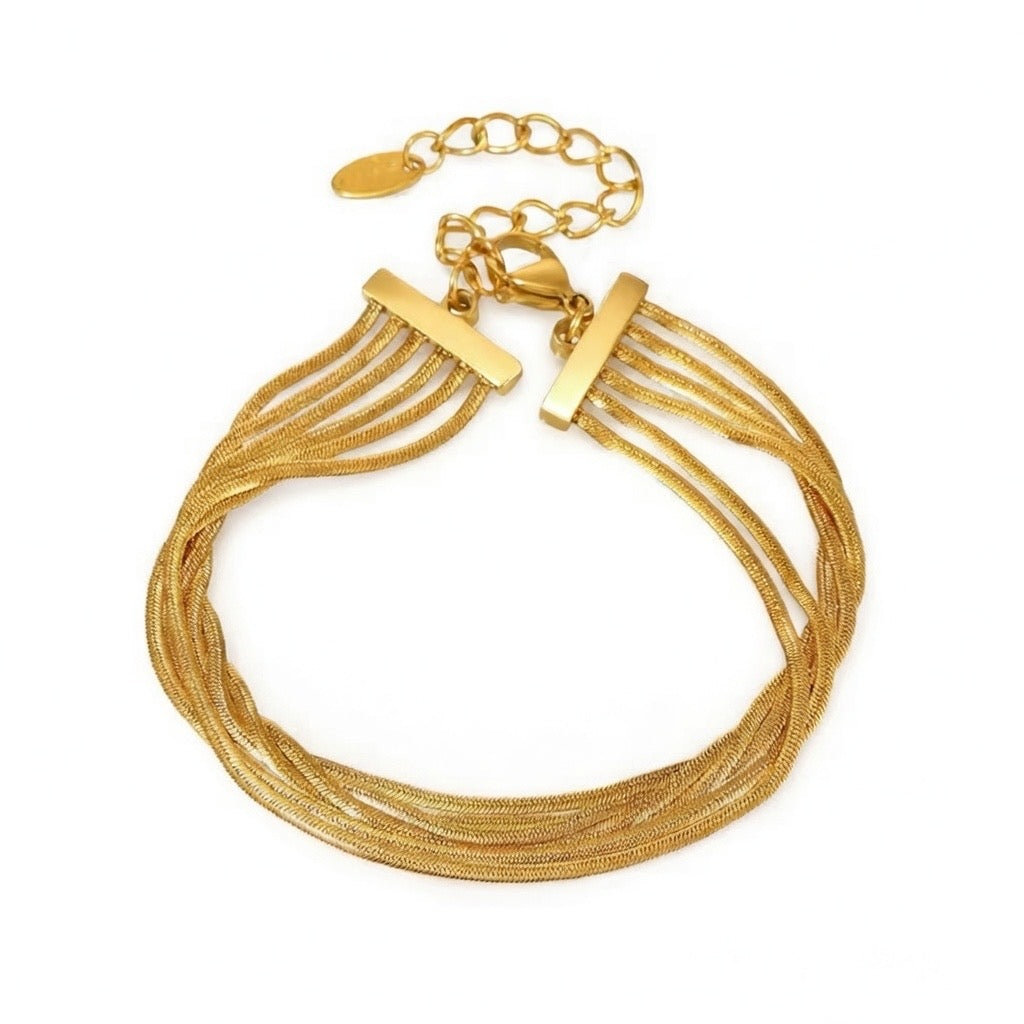 Multi-Strand Snake Chain Bracelet – 18K Gold Plated ✨
