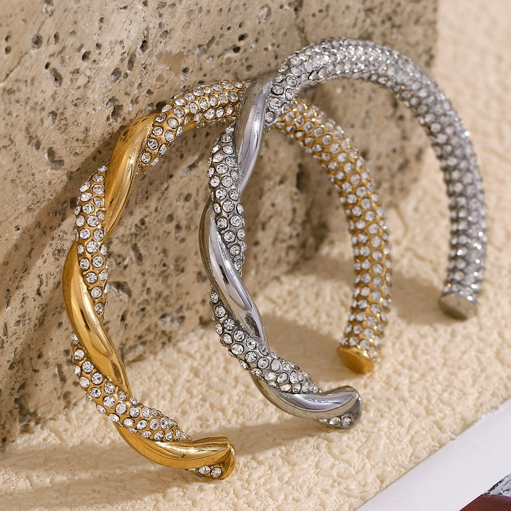 Twisted Zircon Pavé Cuff Bangle