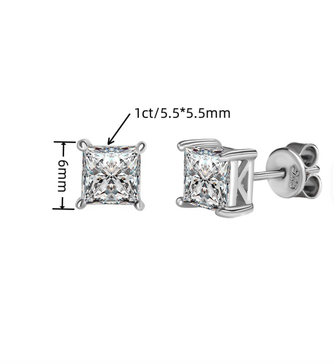 Princess Cut Moissanite Stud Earrings